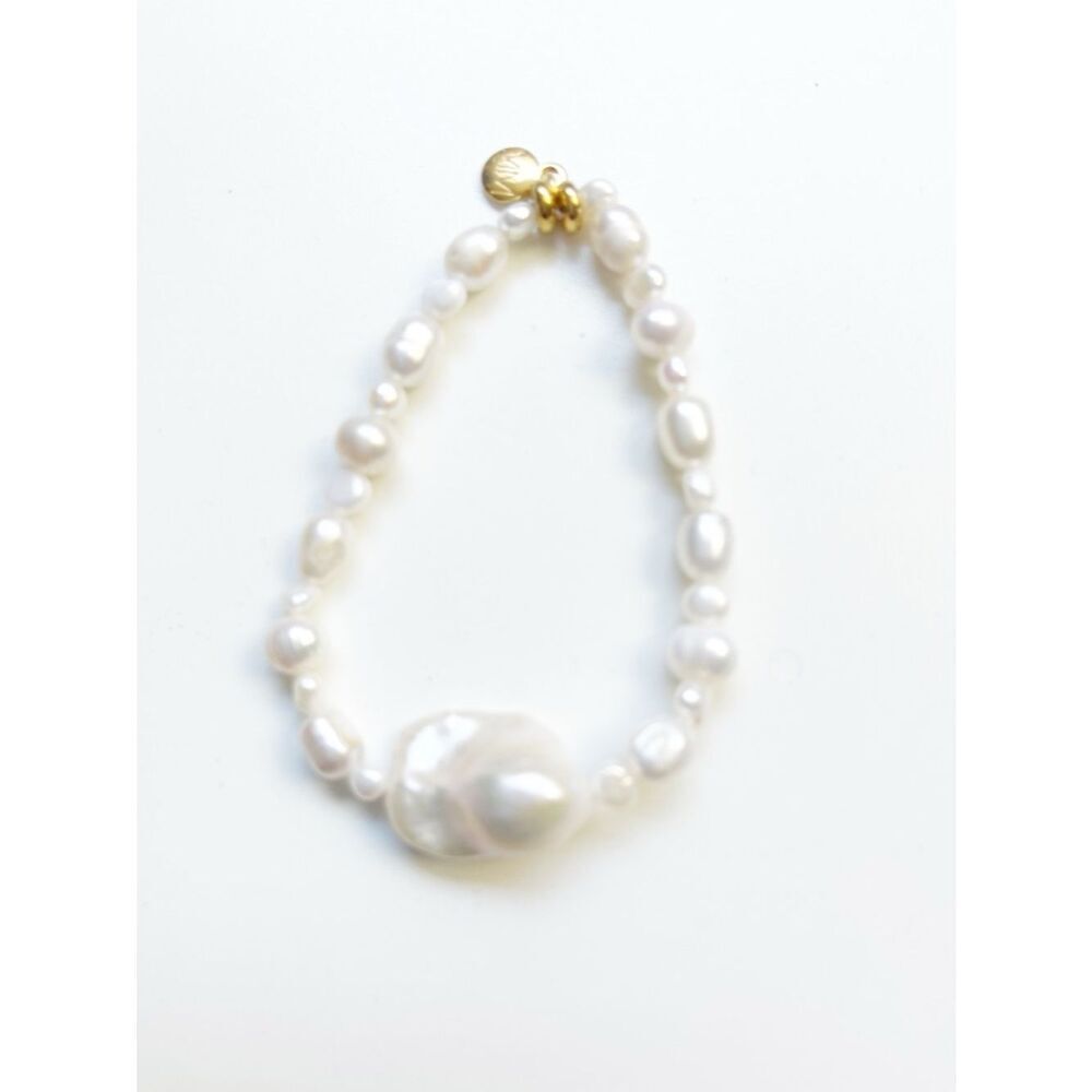 Pearl and Gold Shell Statement Necklace  with matching bracelet Beach Bride - Picture 10 of 14